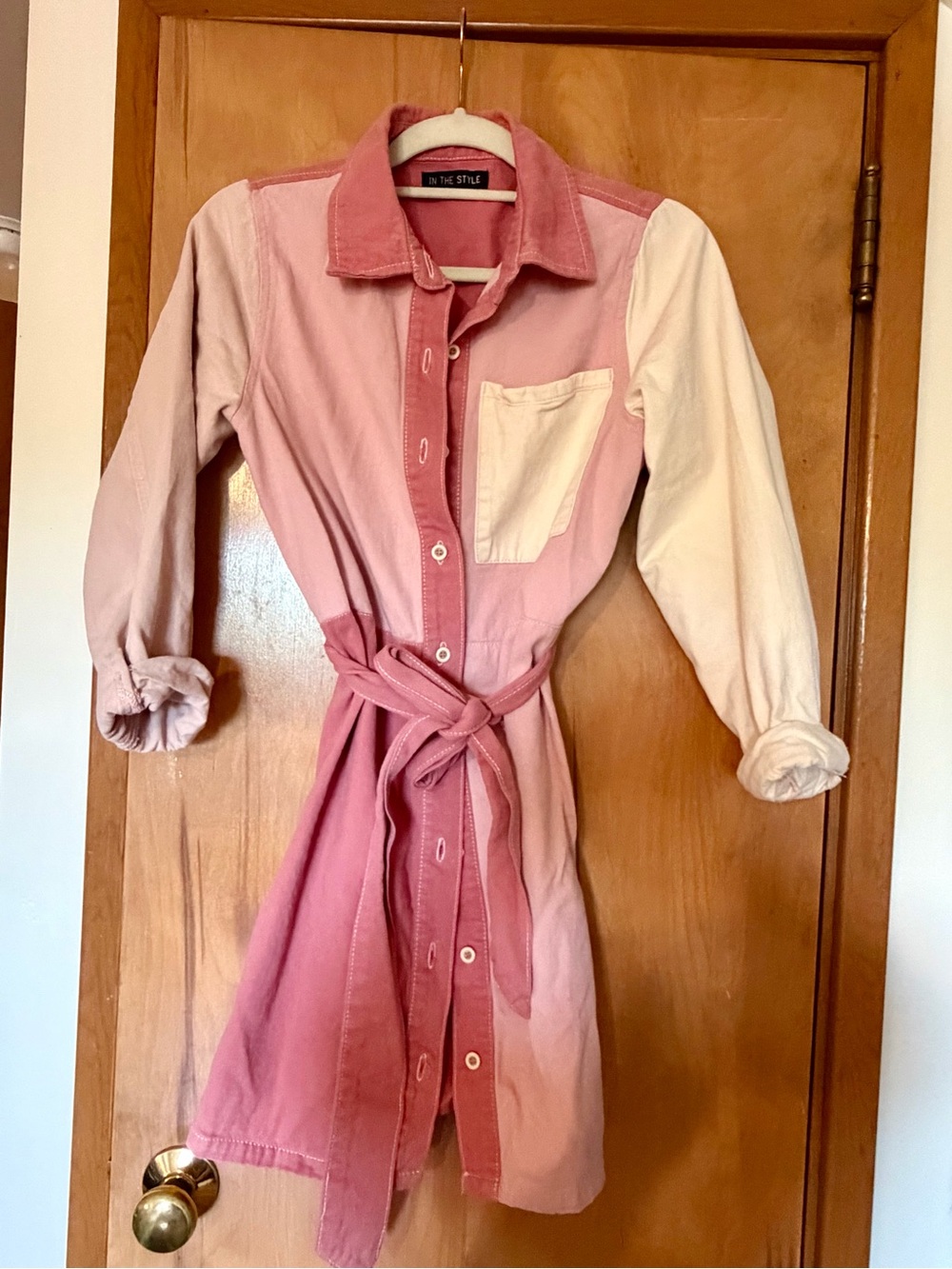 Pink Ombré Shirt Dress with Tie Waist - Jean like material